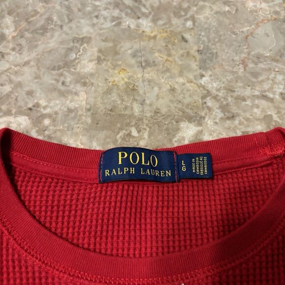 Polo Ralph Lauren Thermal Waffle Knit Shirt Adult L Large Red Preppy Pony Logo - Picture 7 of 13